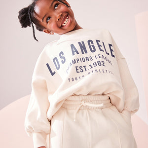 Ecru Slogan Sweatshirt And Wide Leg Joggers Set (3-16yrs)