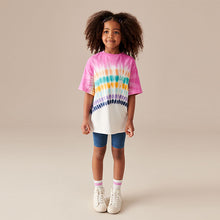 Load image into Gallery viewer, Multi Tie Dye 100% Cotton T-Shirt And Cycling Shorts Set (4-12yrs)
