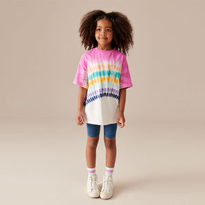 Multi Tie Dye 100% Cotton T-Shirt And Cycling Shorts Set (4-12yrs)
