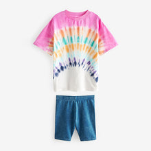 Load image into Gallery viewer, Multi Tie Dye 100% Cotton T-Shirt And Cycling Shorts Set (4-12yrs)
