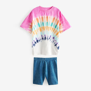 Multi Tie Dye 100% Cotton T-Shirt And Cycling Shorts Set (4-12yrs)
