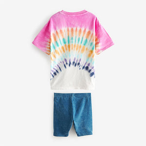 Multi Tie Dye 100% Cotton T-Shirt And Cycling Shorts Set (4-12yrs)