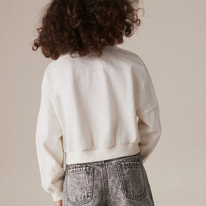 Ecru Print 100% Cotton Boxy Long Sleeve Sweatshirt (3-12yrs)