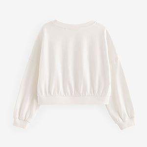 Ecru Print 100% Cotton Boxy Long Sleeve Sweatshirt (3-12yrs)