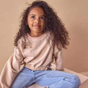 Pink Textured Ruche Hem Long Sleeve T-Shirt (3-12yrs)