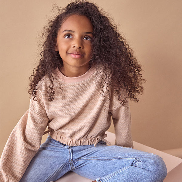 Pink Textured Ruche Hem Long Sleeve T-Shirt (3-12yrs)