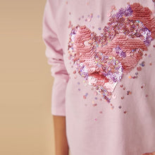 Load image into Gallery viewer, Pink 100% Cotton Sequin Heart Long Sleeve T-Shirt (3-12yrs)
