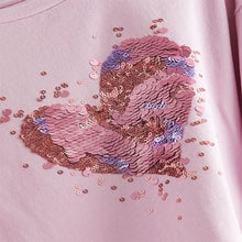Load image into Gallery viewer, Pink 100% Cotton Sequin Heart Long Sleeve T-Shirt (3-12yrs)
