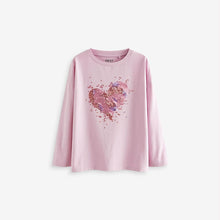 Load image into Gallery viewer, Pink 100% Cotton Sequin Heart Long Sleeve T-Shirt (3-12yrs)
