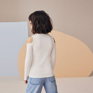 White Long Sleeve Cold Shoulder Rib T-Shirt (3-11yrs)
