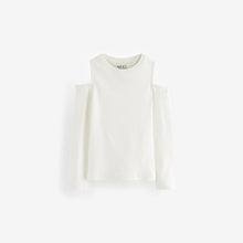 Load image into Gallery viewer, White Long Sleeve Cold Shoulder Rib T-Shirt (3-11yrs)
