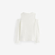 Load image into Gallery viewer, White Long Sleeve Cold Shoulder Rib T-Shirt (3-11yrs)

