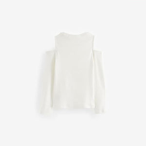 White Long Sleeve Cold Shoulder Rib T-Shirt (3-11yrs)