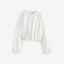 Load image into Gallery viewer, White Textured Ruche Hem Long Sleeve T-Shirt (3-12yrs)
