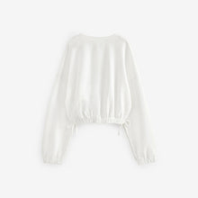 Load image into Gallery viewer, White Textured Ruche Hem Long Sleeve T-Shirt (3-12yrs)
