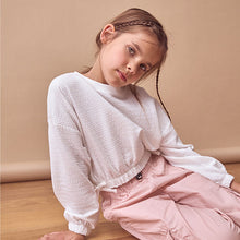 Load image into Gallery viewer, White Textured Ruche Hem Long Sleeve T-Shirt (3-12yrs)
