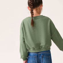 Load image into Gallery viewer, Khaki Green Sequin Heart Long Sleeve T-Shirt (3-12yrs)
