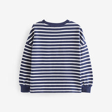 Load image into Gallery viewer, Navy Stripe 100% Cotton Sequin Heart Long Sleeve T-Shirt (3-12yrs)
