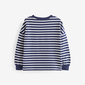 Navy Stripe 100% Cotton Sequin Heart Long Sleeve T-Shirt (3-12yrs)