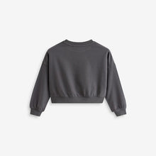 Load image into Gallery viewer, Charcoal Grey Sequin Butterfly Boxy 100% Cotton Sweatshirt (4-12yrs)
