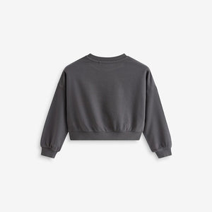 Charcoal Grey Sequin Butterfly Boxy 100% Cotton Sweatshirt (4-12yrs)