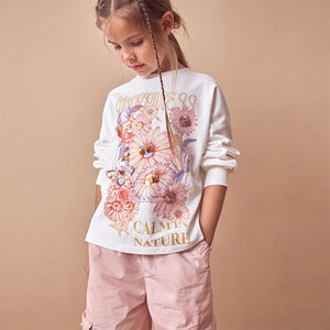 Ecru 100% Cotton Sequin Butterfly Long Sleeve T-Shirt (3-12yrs)