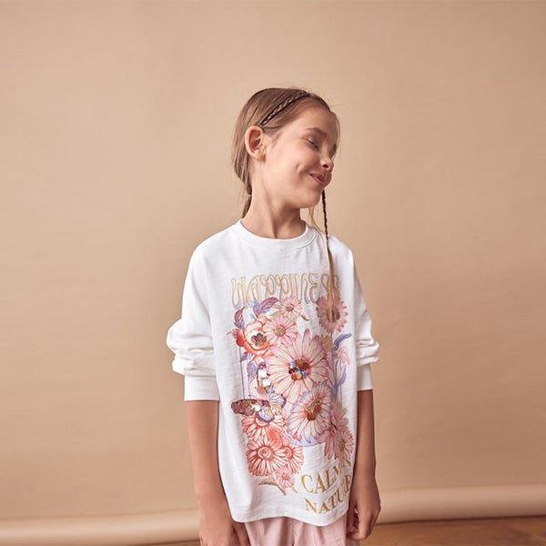 Ecru 100% Cotton Sequin Butterfly Long Sleeve T-Shirt (3-12yrs)