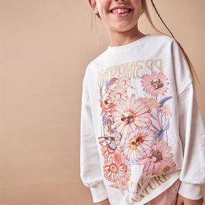 Ecru 100% Cotton Sequin Butterfly Long Sleeve T-Shirt (3-12yrs)