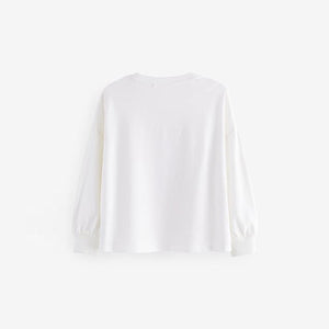 Ecru 100% Cotton Sequin Butterfly Long Sleeve T-Shirt (3-12yrs)