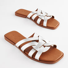 Load image into Gallery viewer, Silver Standard/Wide Fit Forever Comfort® Leather Lattice Mules Sandals
