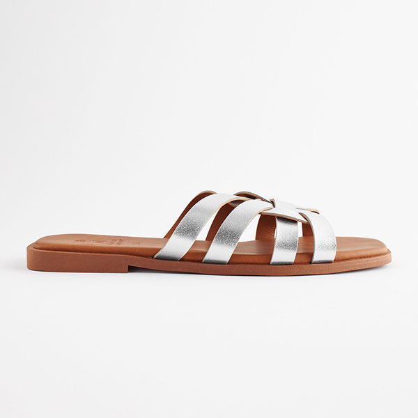 Silver Standard/Wide Fit Forever Comfort® Leather Lattice Mules Sandals