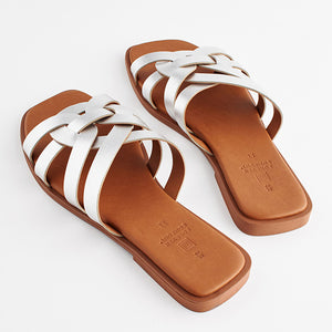 Silver Standard/Wide Fit Forever Comfort® Leather Lattice Mules Sandals
