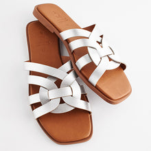 Load image into Gallery viewer, Silver Standard/Wide Fit Forever Comfort® Leather Lattice Mules Sandals
