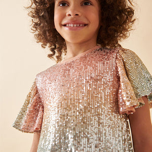 Orange/Blue Ombre Sequin Sparkle Party Dress (3-16yrs)