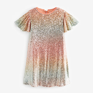 Orange/Blue Ombre Sequin Sparkle Party Dress (3-16yrs)