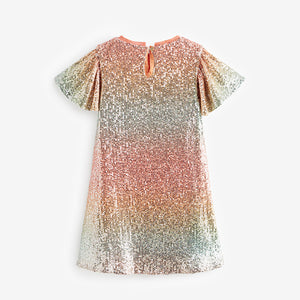 Orange/Blue Ombre Sequin Sparkle Party Dress (3-16yrs)