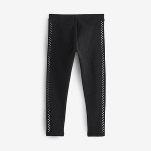 Black Diamante Stud Printed Leggings (3-12yrs)