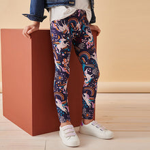 Load image into Gallery viewer, Navy Unicorn Rainbow Printed Leggings (3-12yrs)
