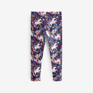 Navy Unicorn Rainbow Printed Leggings (3-12yrs)
