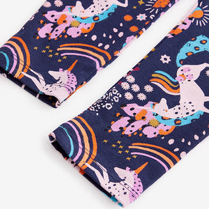 Navy Unicorn Rainbow Printed Leggings (3-12yrs)