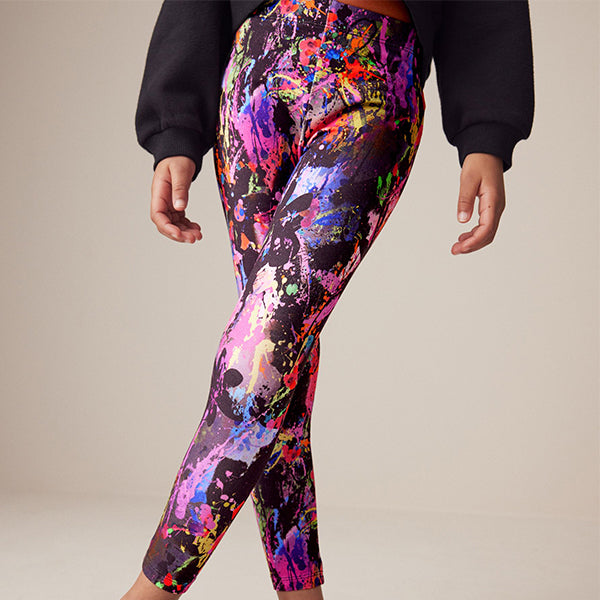 Black/Pink/Green Splat Printed Leggings (3-12yrs)