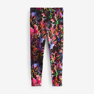Black/Pink/Green Splat Printed Leggings (3-12yrs)