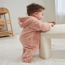 Load image into Gallery viewer, Pink Baby Cosy Fleece Hooded All-In-One (0mths-18mths)
