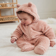 Load image into Gallery viewer, Pink Baby Cosy Fleece Hooded All-In-One (0mths-18mths)
