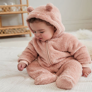 Pink Baby Cosy Fleece Hooded All-In-One (0mths-18mths)
