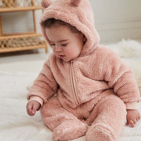 Pink Baby Cosy Fleece Hooded All-In-One (0mths-18mths)