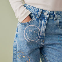 Load image into Gallery viewer, Mid Blue Denim SmileyWorld® Wide Leg 100% Cotton Jeans (3-12yrs)
