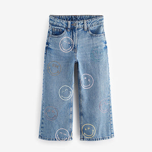 Mid Blue Denim SmileyWorld® Wide Leg 100% Cotton Jeans (3-12yrs)