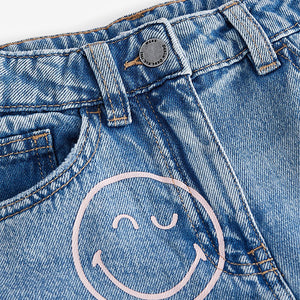 Mid Blue Denim SmileyWorld® Wide Leg 100% Cotton Jeans (3-12yrs)