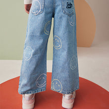 Load image into Gallery viewer, Mid Blue Denim SmileyWorld® Wide Leg 100% Cotton Jeans (3-12yrs)

